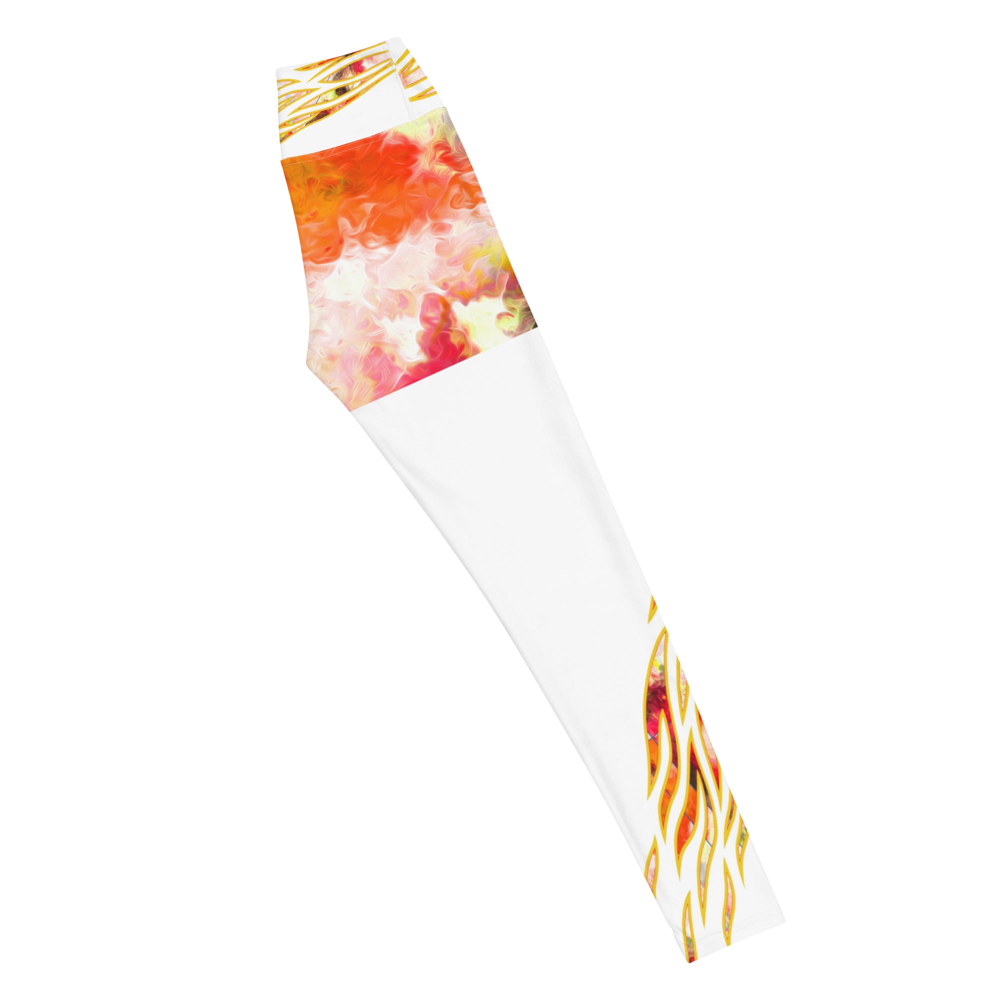 Active Wear Leggings- Tie and Dye Art on Coral and White. Streetwear Leggings. Yoga Pants. WickedYo.